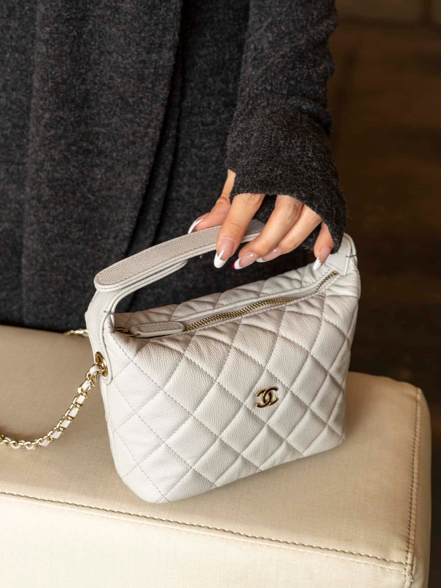 CC 25C Top Handle Hobo Bag Light Gray