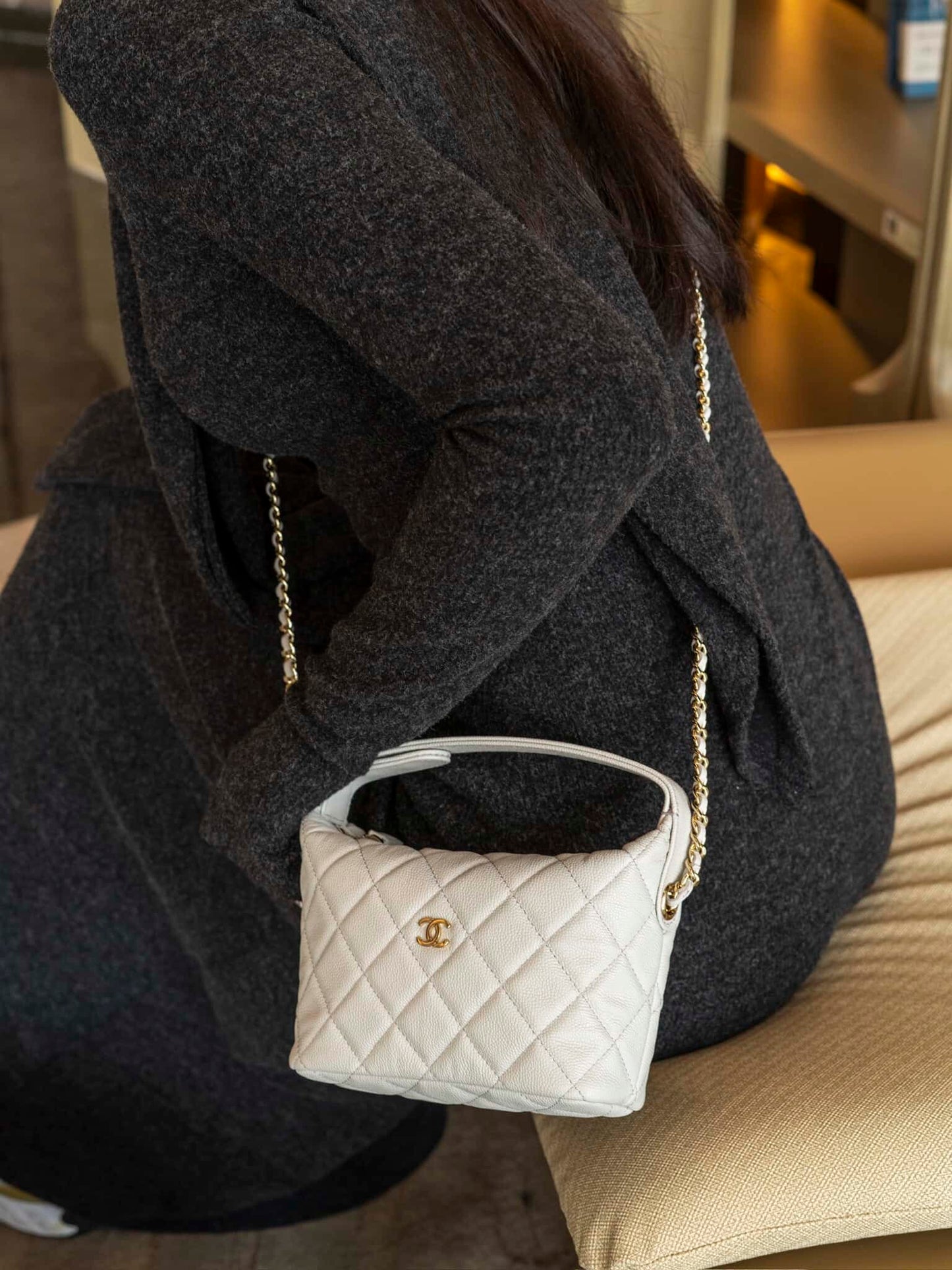 CC 25C Top Handle Hobo Bag Light Gray