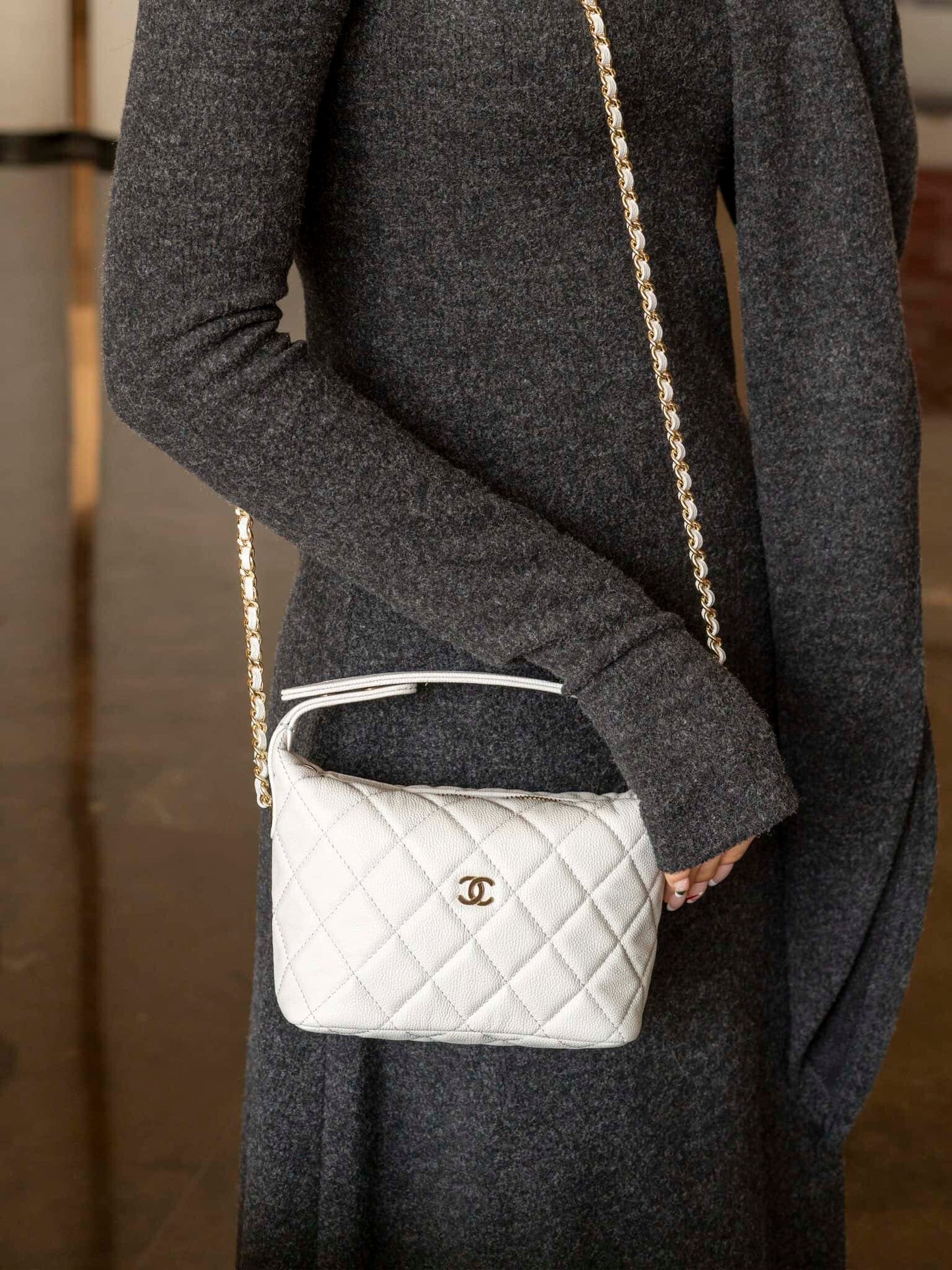 CC 25C Top Handle Hobo Bag Light Gray