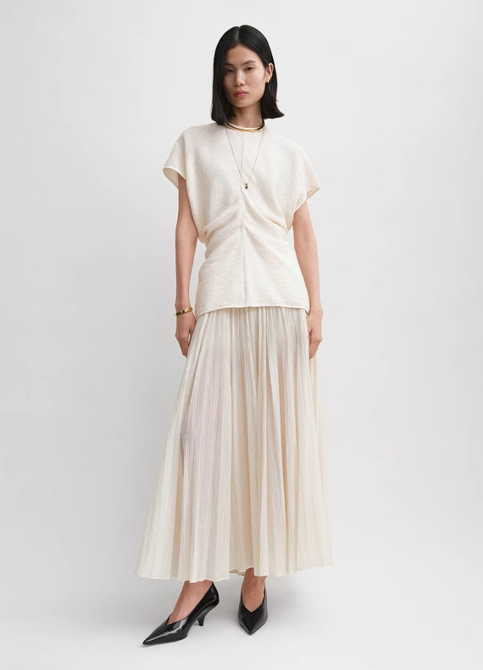 TOTEME Sculpted Drape Top – Crinkled Fabric, Curved Panel Design & Seamless Back Zip