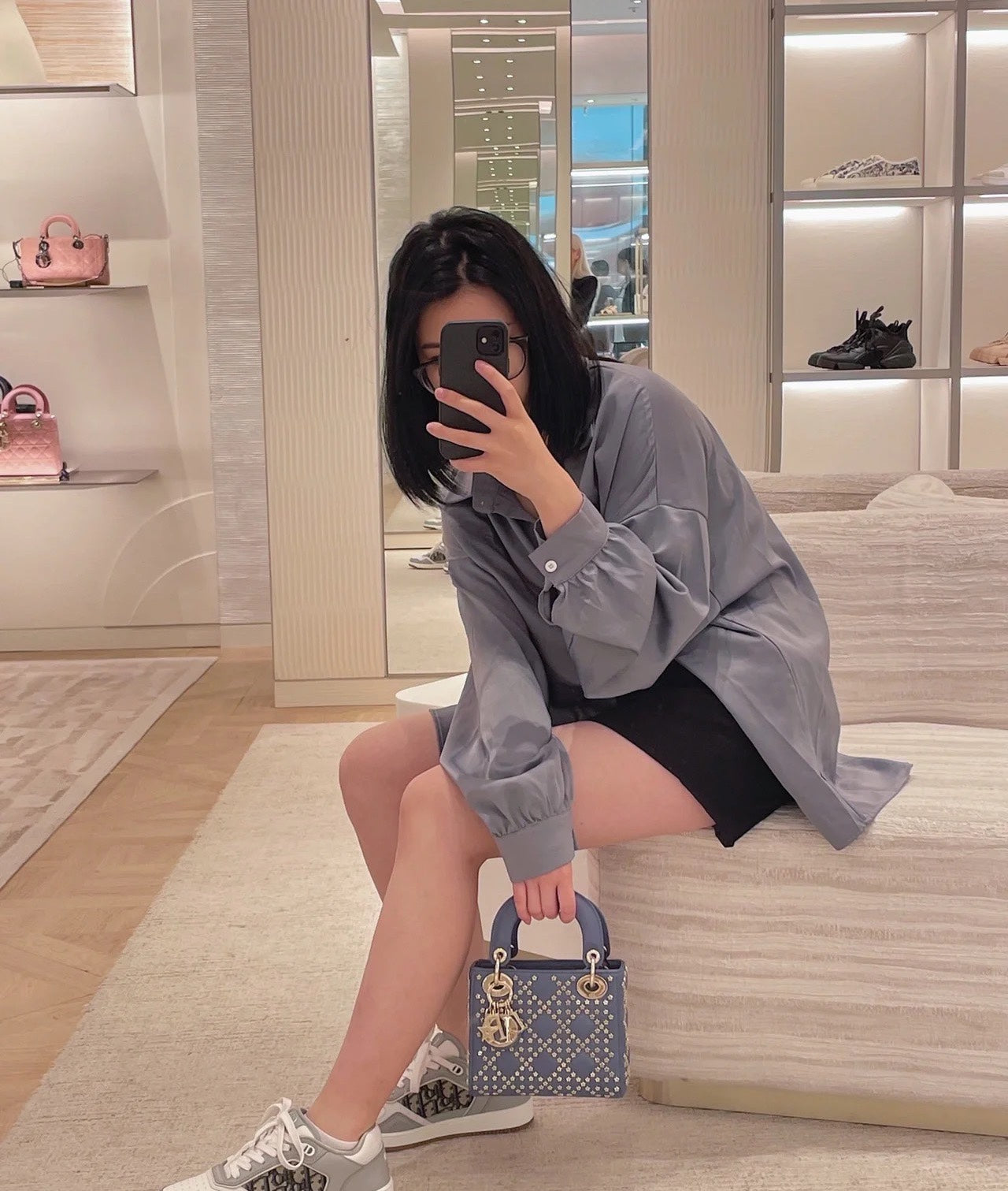 Lady D Chain Bag Cannage Lucky Star Studded Lambskin Small