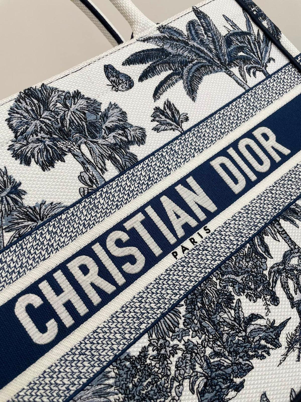 D Riviera Book Tote White and Blue Toile de Jouy Palms Embroidery