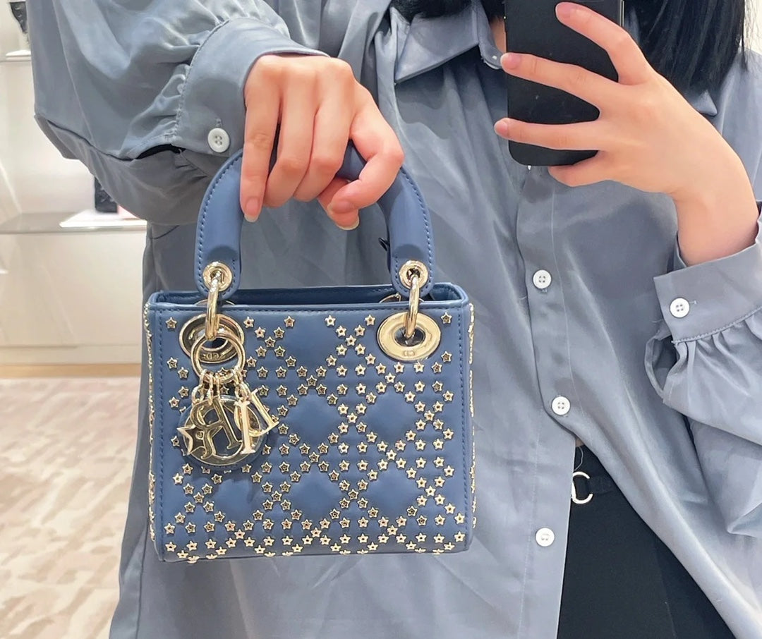 Lady D Chain Bag Cannage Lucky Star Studded Lambskin Small
