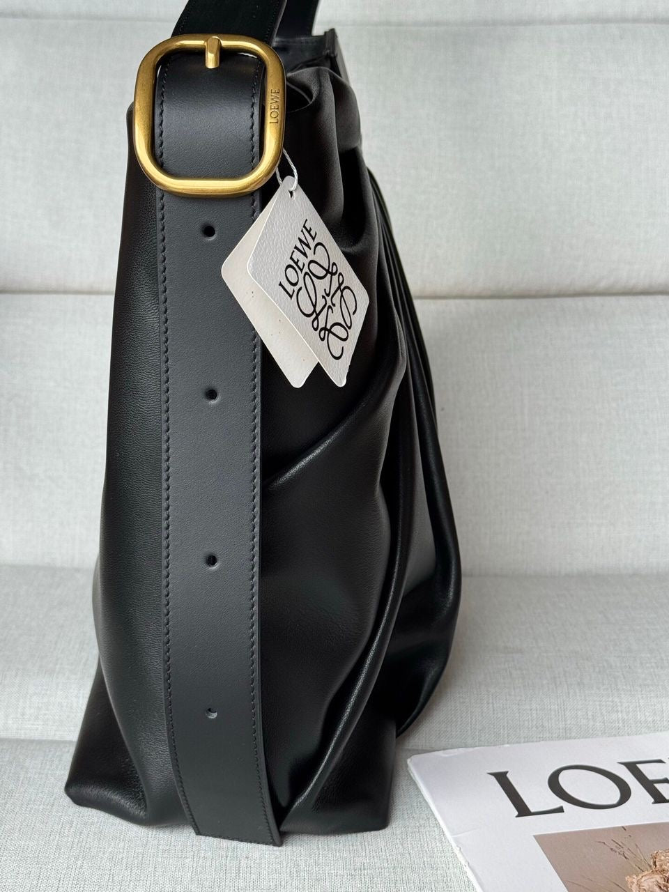 LWE Draped tote in mellow nappa lambskin Black