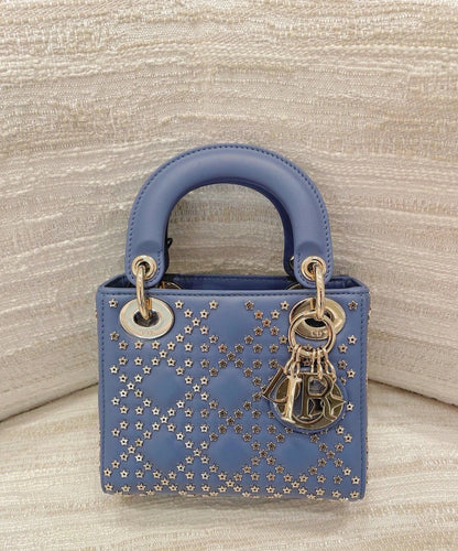 Lady D Chain Bag Cannage Lucky Star Studded Lambskin Small