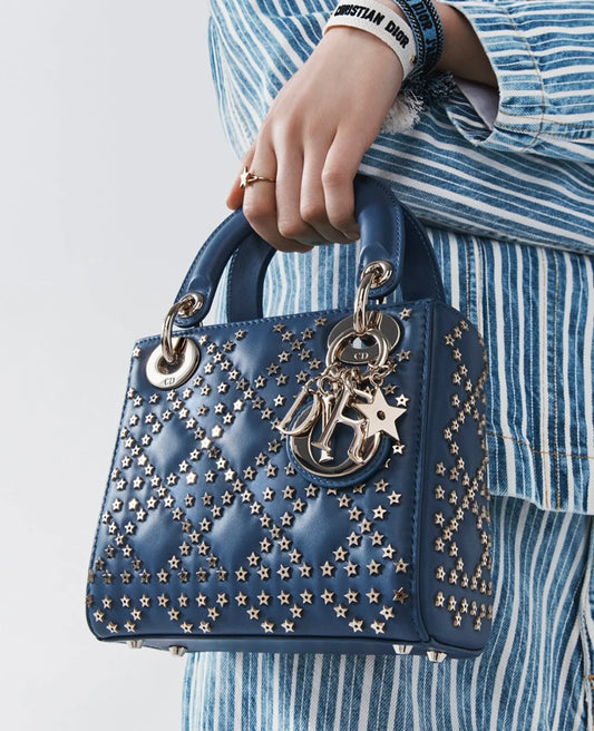 Lady D Chain Bag Cannage Lucky Star Studded Lambskin Small