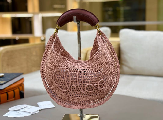 Banana Summer Boho Bag in Raffia Pink Beige