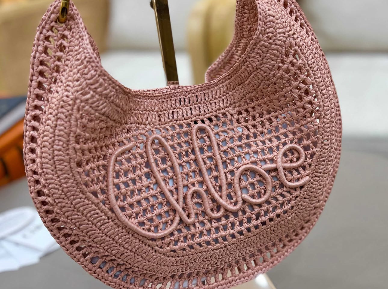 Banana Summer Boho Bag in Raffia Pink Beige