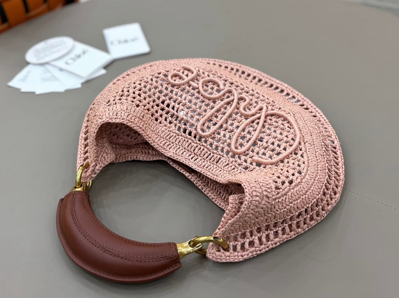 Banana Summer Boho Bag in Raffia Pink Beige