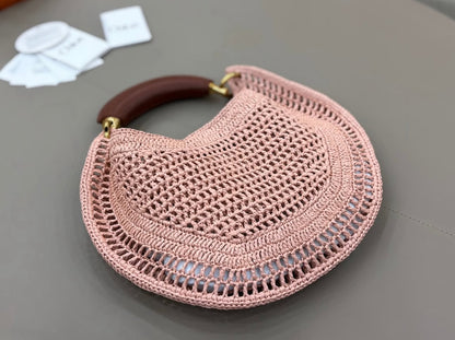 Banana Summer Boho Bag in Raffia Pink Beige