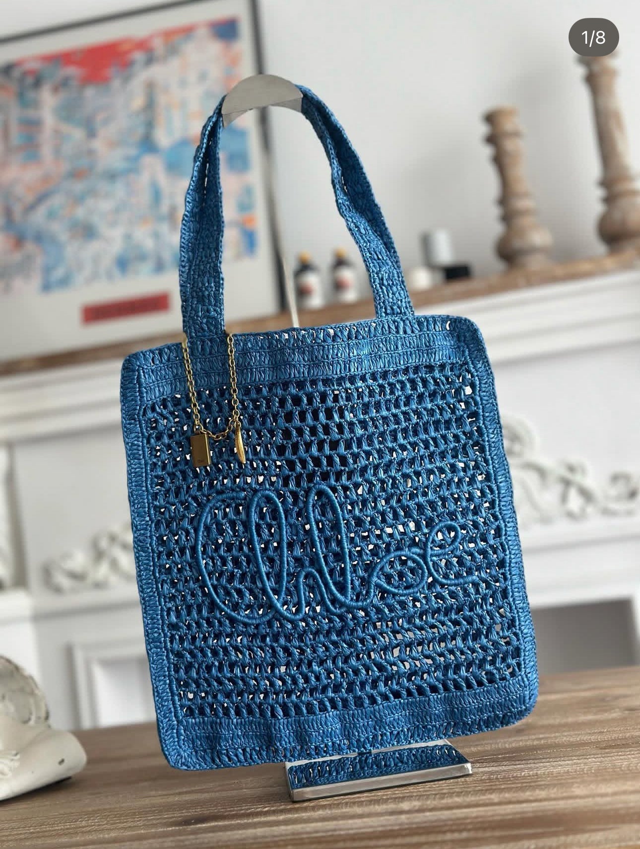 Banana Tote Bag In Raffia Blue