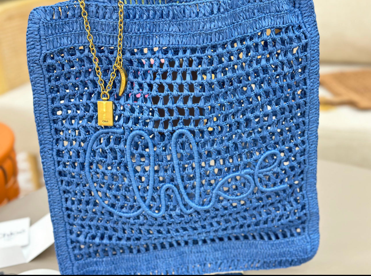 Banana Tote Bag In Raffia Blue