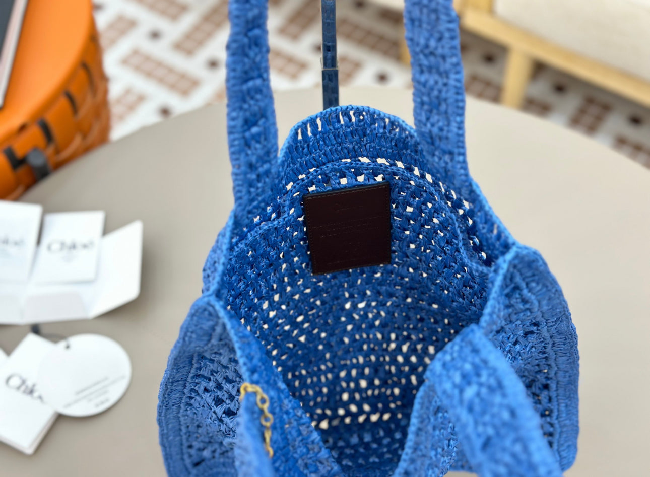 Banana Tote Bag In Raffia Blue