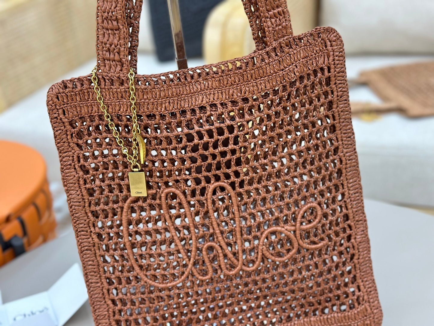Banana Tote Bag In Raffia Brown