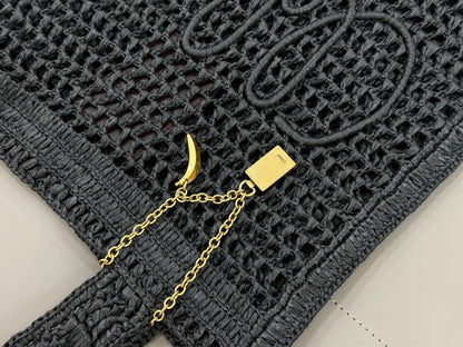 Banana Tote Bag In Raffia Black