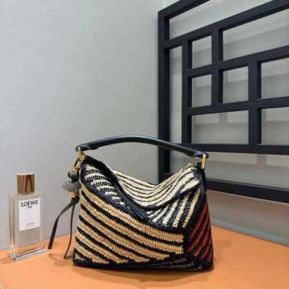 Puzzle Bag in Raffia Brown/Black