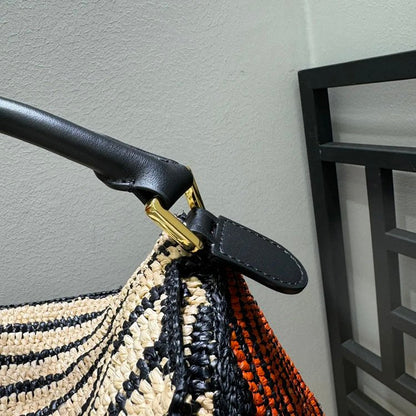 Puzzle Bag in Raffia Brown/Black