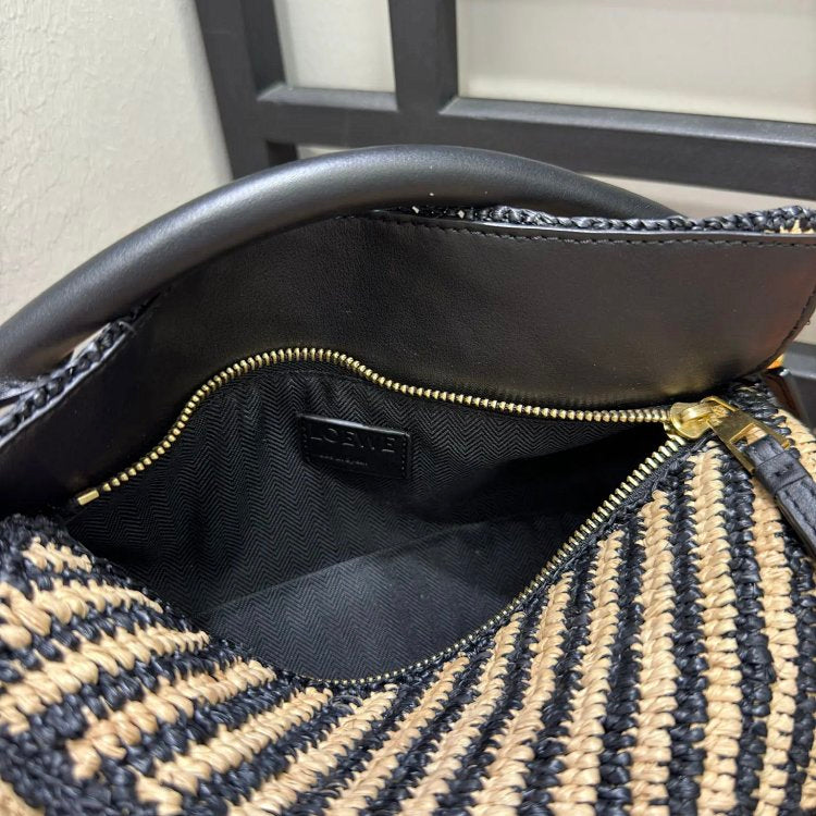 Puzzle Bag in Raffia Brown/Black