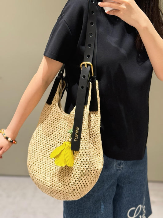 Ibiza Leather-Trimmed Woven Raffia Tote Bag