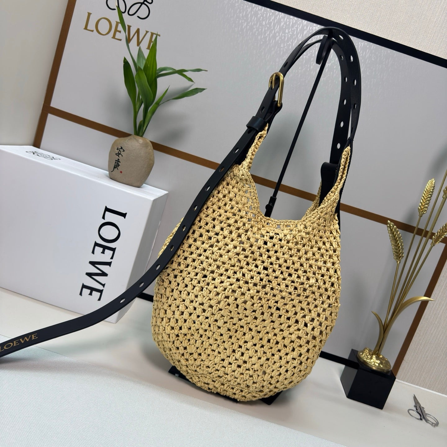Ibiza Leather-Trimmed Woven Raffia Tote Bag