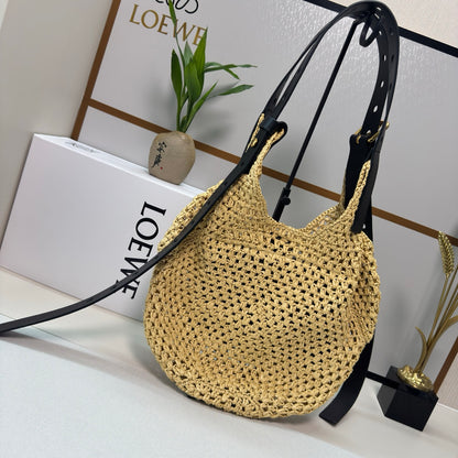 Ibiza Leather-Trimmed Woven Raffia Tote Bag