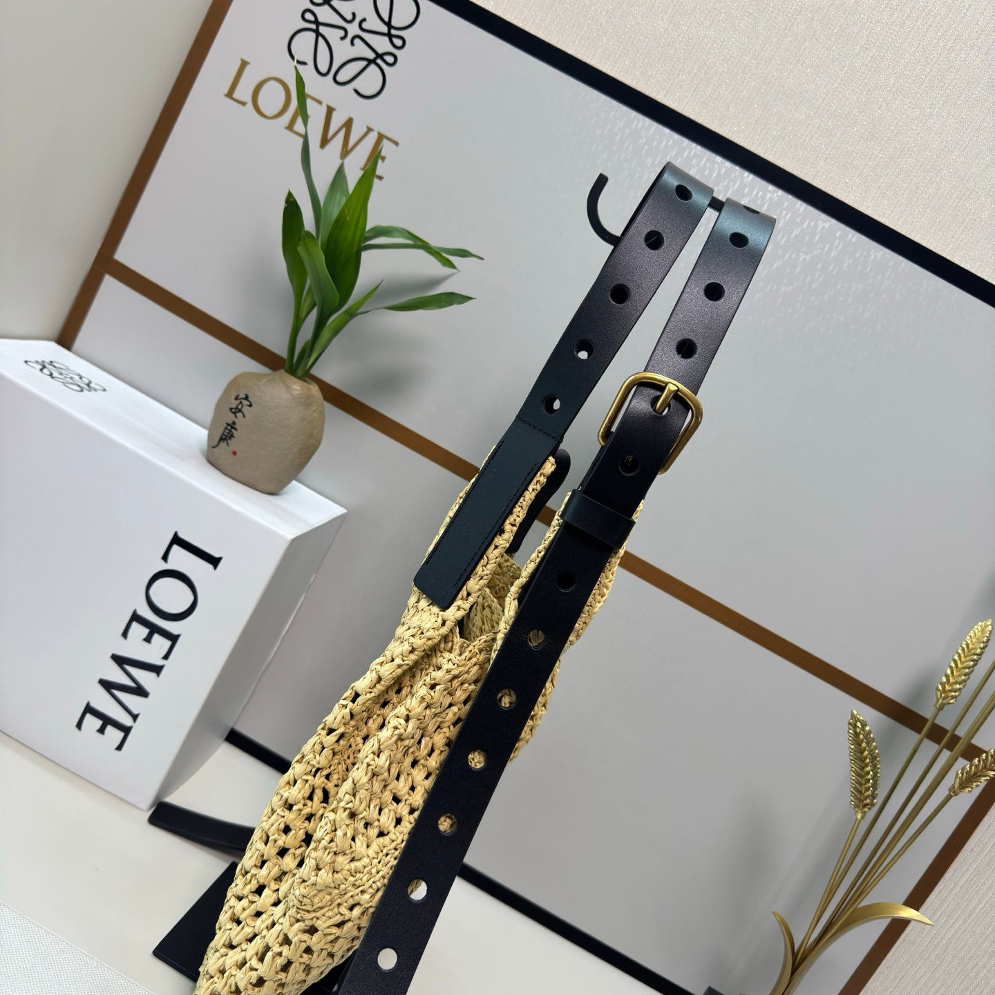 Ibiza Leather-Trimmed Woven Raffia Tote Bag