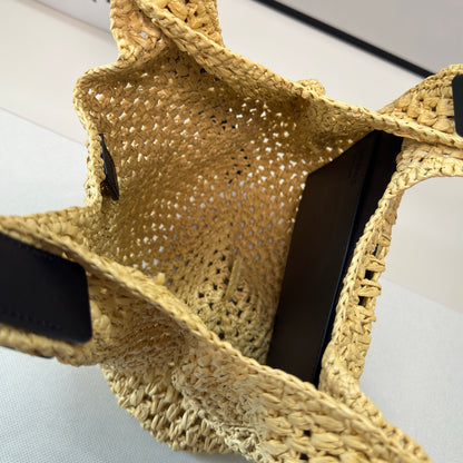 Ibiza Leather-Trimmed Woven Raffia Tote Bag