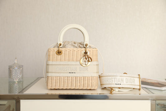 Wicker Oblique Medium Lady D Bag Beige