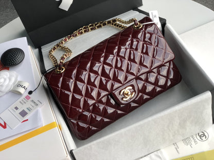 Chanel Flap Bag Burgundy Patent Leather