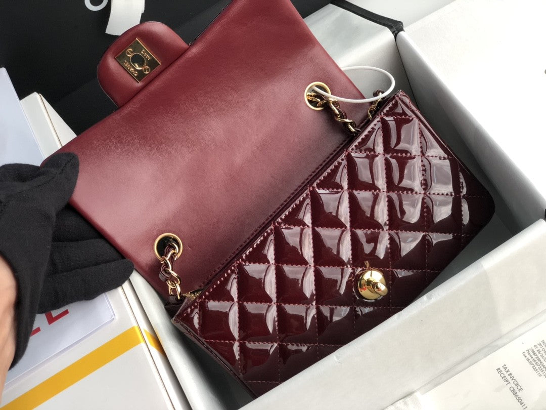 Chanel Flap Bag Burgundy Patent Leather