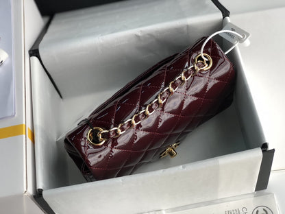 Chanel Flap Bag Burgundy Patent Leather