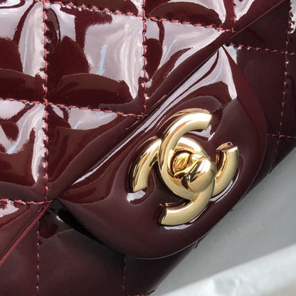 Chanel Flap Bag Burgundy Patent Leather