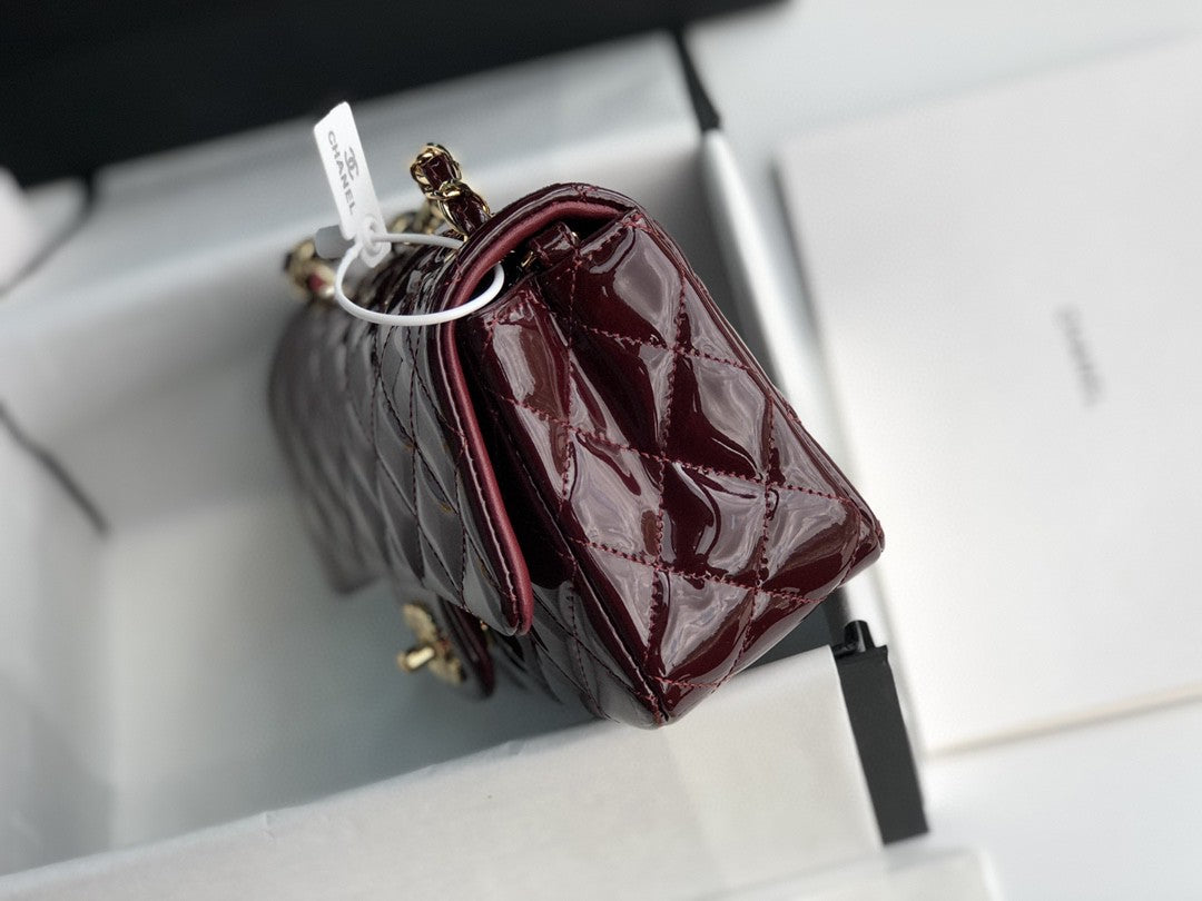 Chanel Flap Bag Burgundy Patent Leather