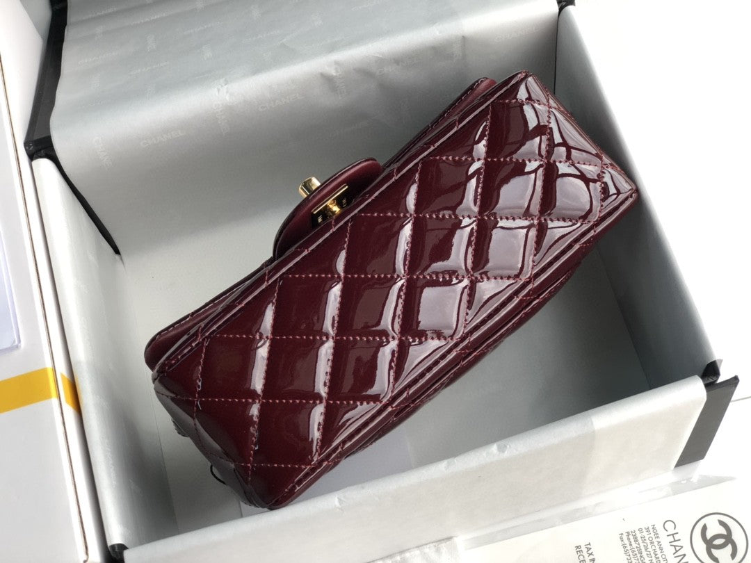 Chanel Flap Bag Burgundy Patent Leather