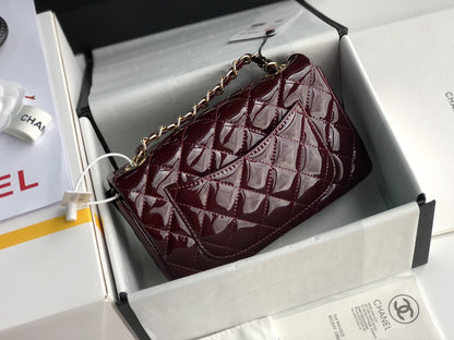 Chanel Flap Bag Burgundy Patent Leather