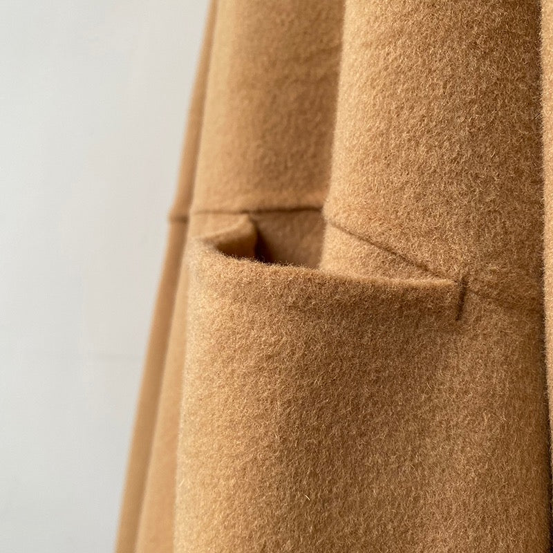 TOTEME Woolen Coat – Extra-Long Length, Belted Waist & Classic Black Camel Color