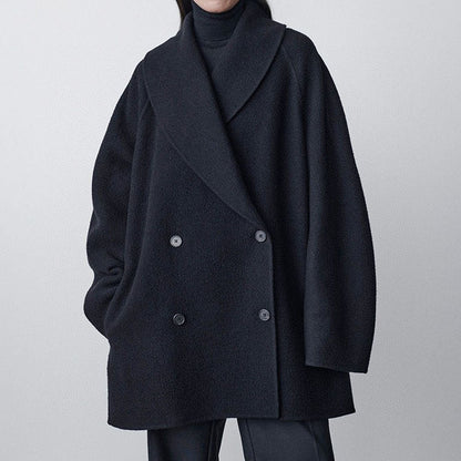 The Row Winter Wool Coat – Black Wool Blend, Straight Hem & Elegant Button Closure