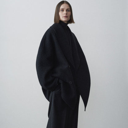 The Row Winter Wool Coat – Black Wool Blend, Straight Hem & Elegant Button Closure