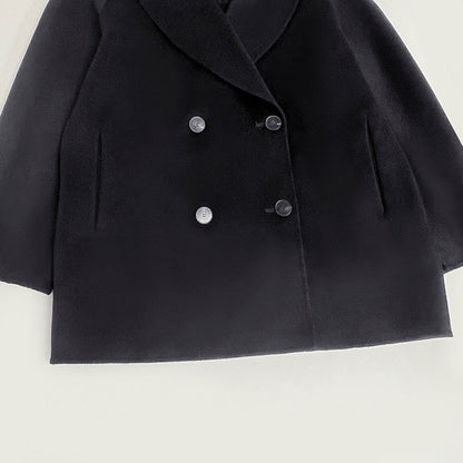The Row Winter Wool Coat – Black Wool Blend, Straight Hem & Elegant Button Closure