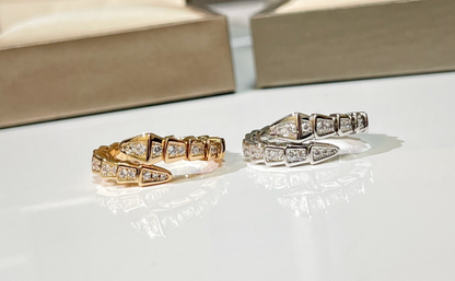 BULGARI Serpenti Viper 18kt Gold Ring with Pavé Diamonds