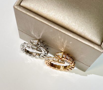 BULGARI Serpenti Viper 18kt Gold Ring with Pavé Diamonds
