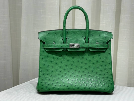H Birkin Ostrich Leather Handbag Green