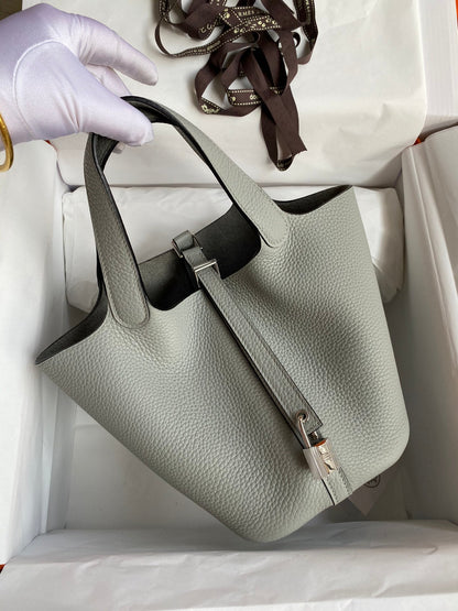 H Picotin Lock Bag Light Grey