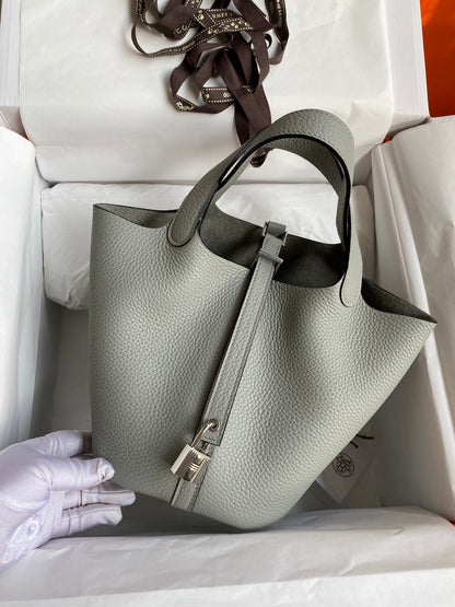 H Picotin Lock Bag Light Grey