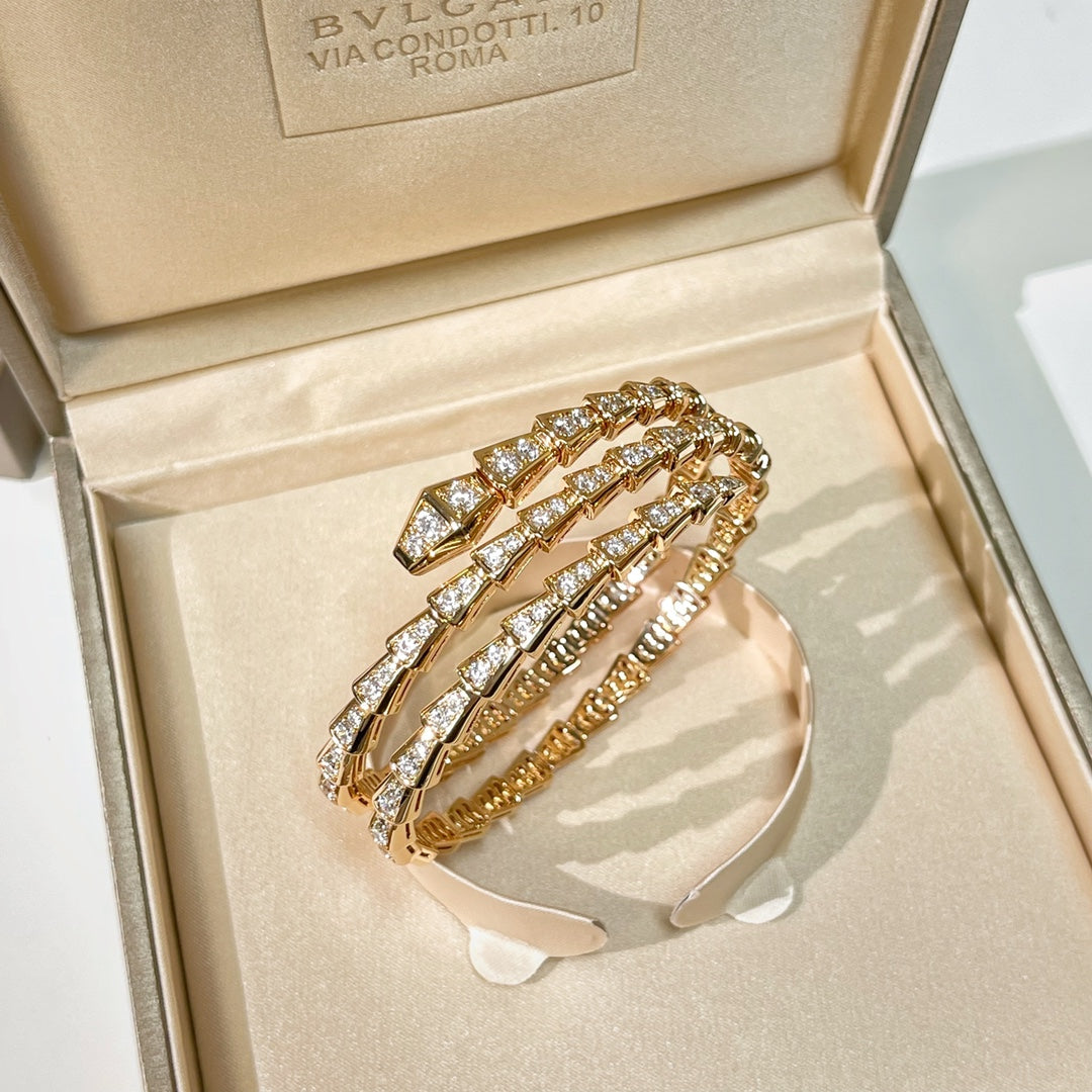 BULGARI Serpenti Viper Two-Coil 18kt Gold Bracelet with Pavé Diamonds