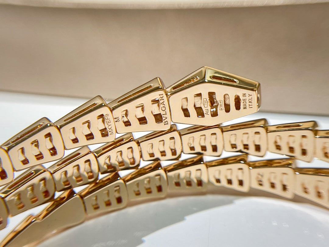 BULGARI Serpenti Viper Two-Coil 18kt Gold Bracelet with Pavé Diamonds