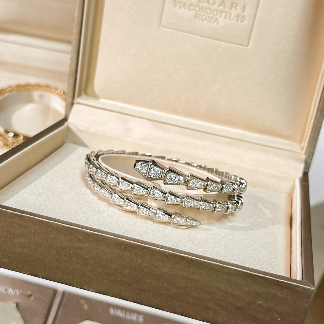 BULGARI Serpenti Viper Two-Coil 18kt Gold Bracelet with Pavé Diamonds