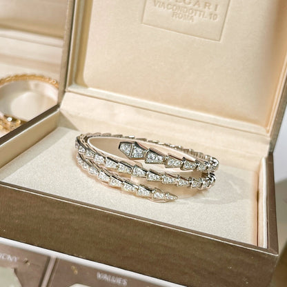BULGARI Serpenti Viper Two-Coil 18kt Gold Bracelet with Pavé Diamonds