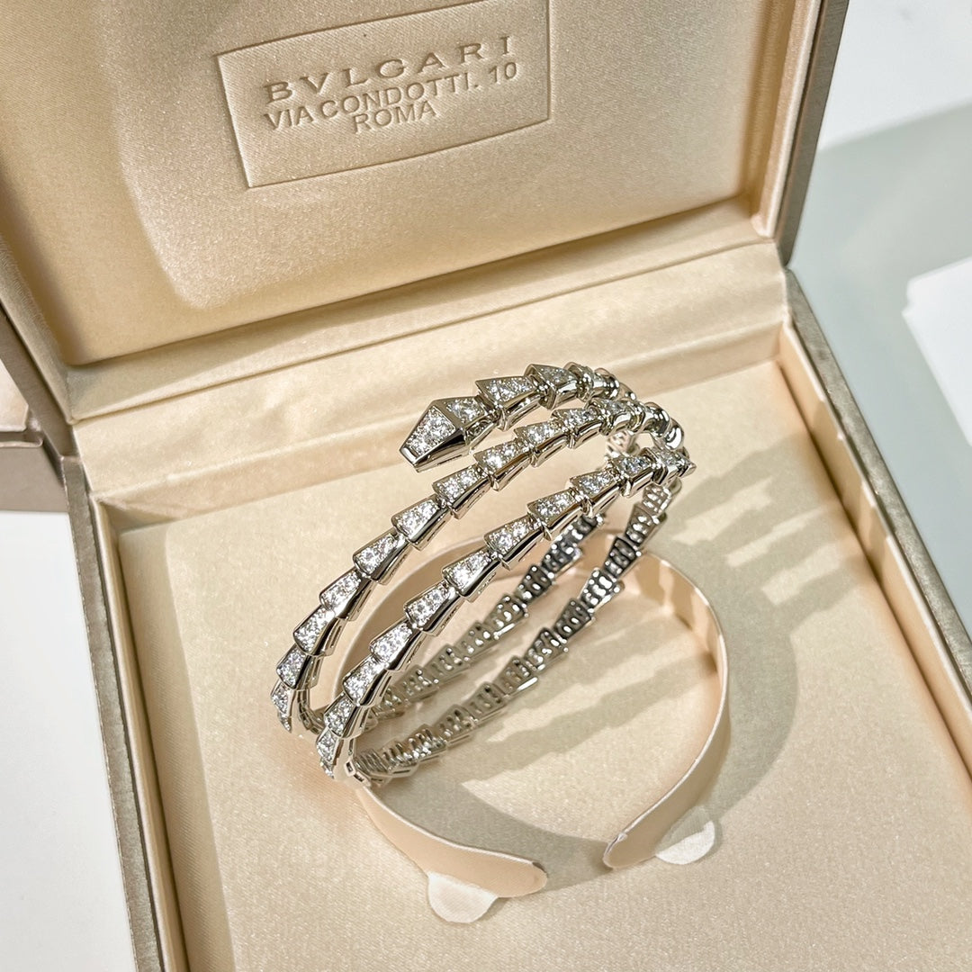 BULGARI Serpenti Viper Two-Coil 18kt Gold Bracelet with Pavé Diamonds