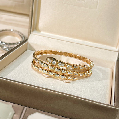 BULGARI Serpenti Viper Two-Coil 18kt Gold Bracelet with Pavé Diamonds